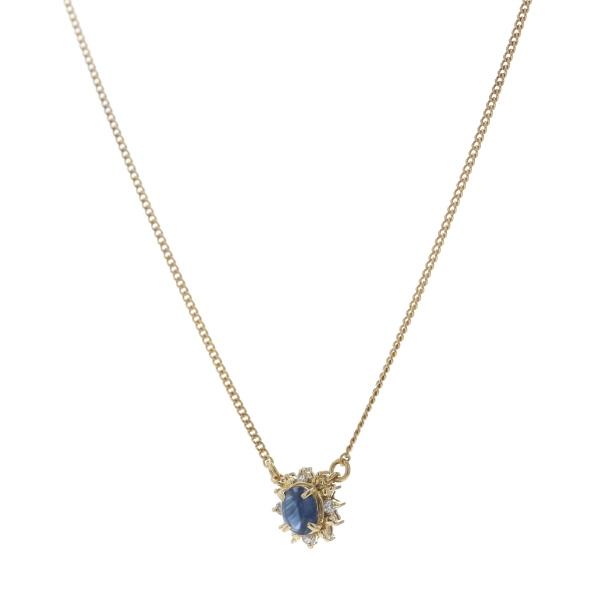 K18YG イエローゴールド ネックレス サファイア 0.37ct ダイヤモンド 0.05ct カボション 取り巻き 40cm【新品仕上済】【zz】【中古】_1