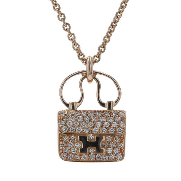 値下げ HERMES エルメス K18PG コンスタンス ネックレス ダイヤモンド 0.29ct バッグ 鞄 パヴェ 箱付 41cm【新品仕上済】【zz】【中古】 267,300円