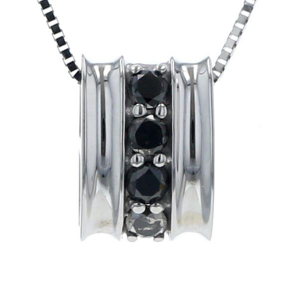 K10WG ホワイトゴールド ネックレス ブラックダイヤモンド 0.13ct ライン ベネチアンチェーン 40cm【新品仕上済】【el】【中古】