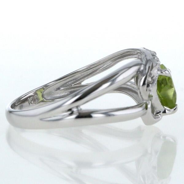 K10WG ホワイトゴールド リング ペリドット ダイヤモンド 1粒