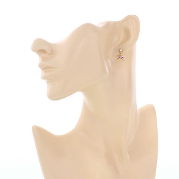 K18 オーバルピアス アメジスト スタッドピアス K18 誕生石×ダイヤモンド スタッドピアス （2月：アメジスト）- me