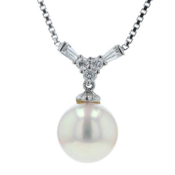 Pt850 Pt900 プラチナ パール 真珠 9.2mm ダイヤモンド 0.19ct テーパー ベネチアンチェーン 41cm【新品仕上済】【zz】【中古】