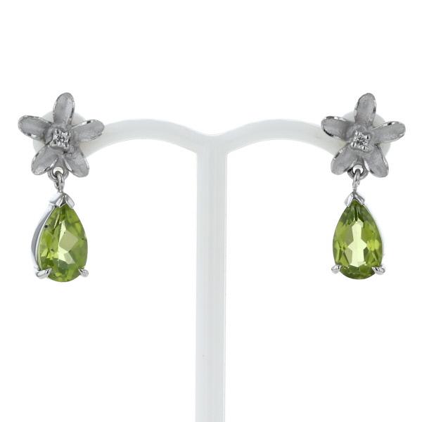 Pt900 プラチナ ピアス ペリドット 0.91ct/1.06ct ダイヤモンド 0.01ct  