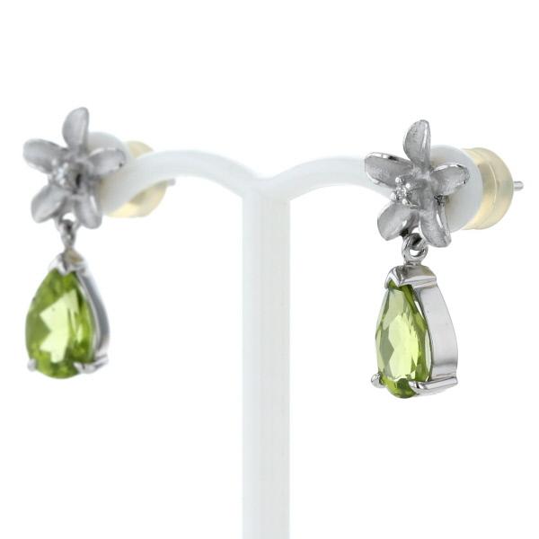 Pt900 プラチナ ピアス ペリドット 0.91ct/1.06ct ダイヤモンド 0.01ct  