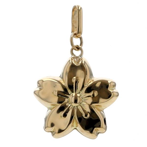 K18YG イエローゴールド ネックレストップ 桜 花 フラワー 鈴 ベル デザイン【新品仕上済】【zz】【中古】