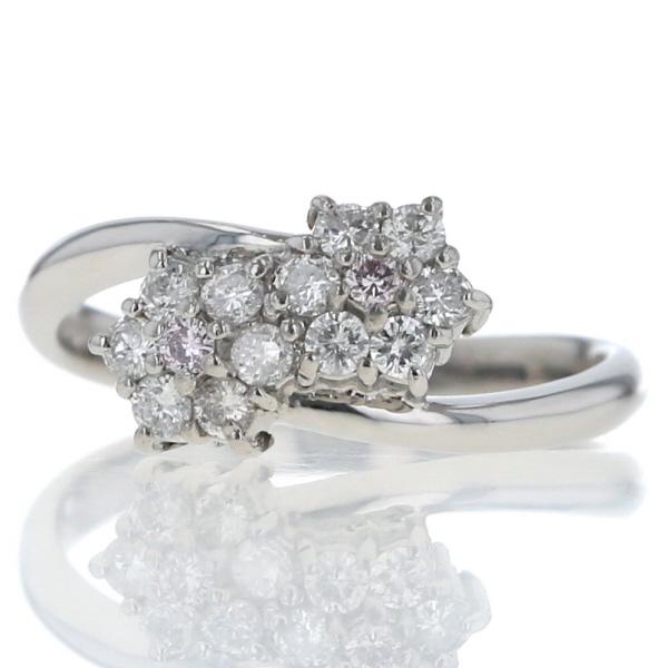 Pt900 プラチナ リング ダイヤモンド 0.30ct ピンクダイヤモンド フラワー 花 2輪 抱き合わせ 指輪 10号【新品仕上済】【zz】【中古】