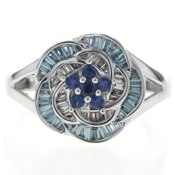 GSTV K18WG ホワイトゴールド リング ダイヤモンド 0.30ct サファイア 0.16ct ブルーダイヤモンド バラ ローズ 花 指輪 12.5号 【新品仕上済】【zz】【中古】