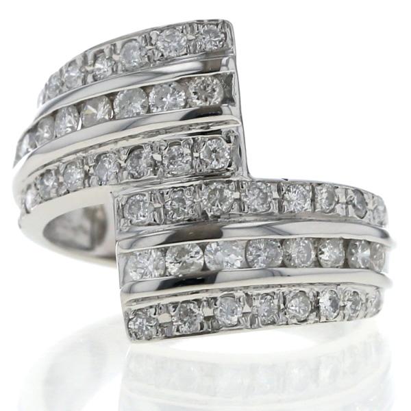 Pt850 プラチナ リング ダイヤモンド 1.00ct 巻き付き バイパス ライン 幅広 デザイン 11号 指輪【新品仕上済】【zz】【中古】