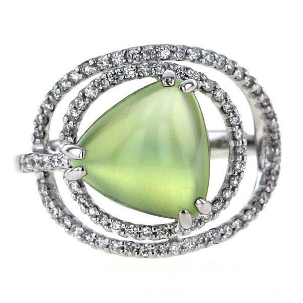 K18WG ホワイトゴールド リング プレナイト ダイヤモンド 0.34ct トリリアント カボション 11.5号 指輪【新品仕上済】【zz】【中古】の通販は