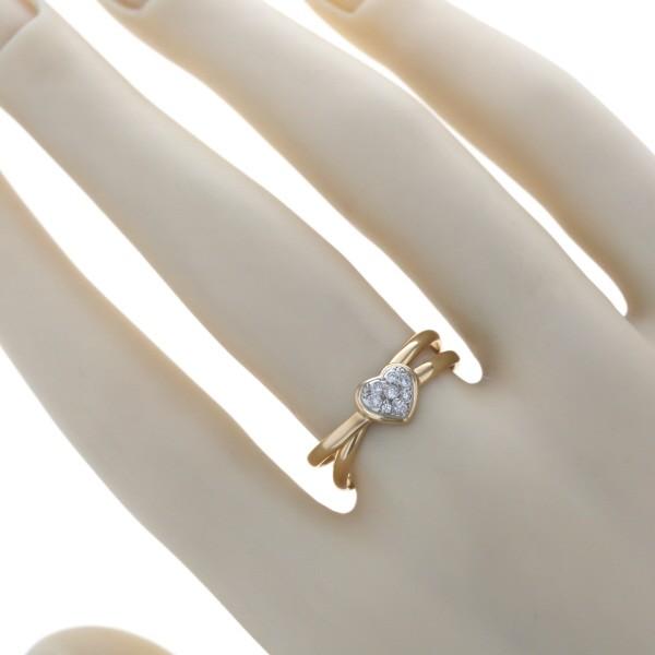 PINKY&DIANNE K18YG Pt900 コンビ リング ダイヤモンド 0.05ct パヴェ ハート ストレート 2連 指輪 13号【新品仕上済】【zz】【中古】_6