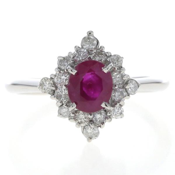 Pt900 プラチナ リング ルビー 1.16ct ダイヤモンド 0.40ct オーバル 取り巻き ひし形 指輪 10.5号【新品仕上済】【zz】【中古】