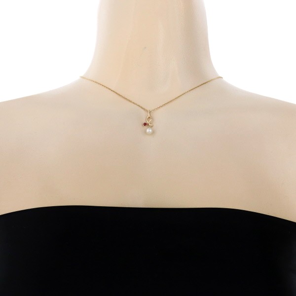 MIKIMOTO ミキモト K14YG イエローゴールド ネックレス ルビー ダイヤ 