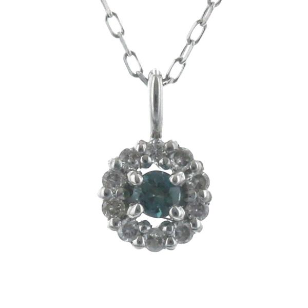 Pt900 プラチナ ネックレス アレキサンドライト 0.02ct ダイヤモンド 0.03ct サークル 取巻き ヘイロー 40cm【新品仕上済】【zz】【中古】