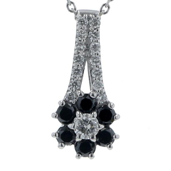 K18WG ホワイトゴールド ネックレス ブラックダイヤモンド 0.19ct ダイヤモンド 0.13ct 花 フラワー 45cm【新品仕上済】【zz】【中古】