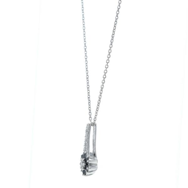 K18WG ホワイトゴールド ネックレス ブラックダイヤモンド 0.19ct ダイヤモンド 0.13ct 花 フラワー 45cm【新品仕上済】【zz】【中古】_1