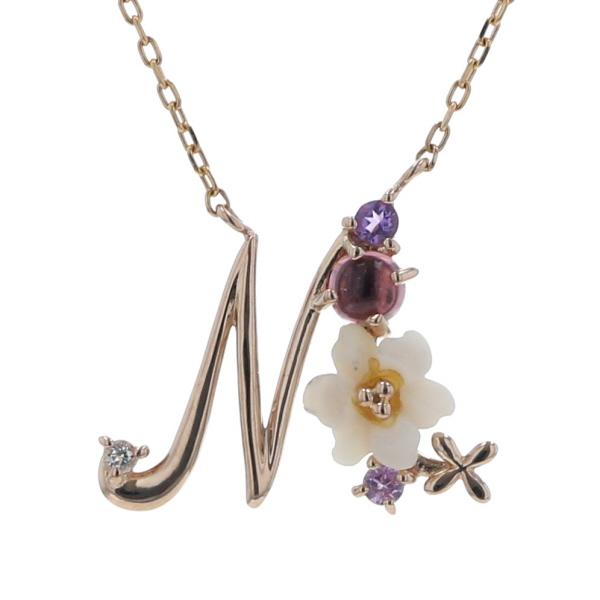 Samantha Tiara K18YG ネックレス アメジスト ピンクトルマリン シェル 他 イニシャルM 花 両引き 40cm【新品仕上済】【zz】【中古】