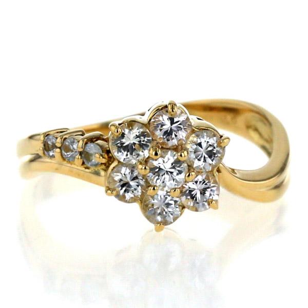 K18YG イエローゴールド リング ホワイトサファイア 0.60ct 花