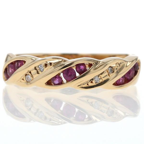 ゴールド ツイストデザインリング ルビー ダイヤモンド K18YG イエローゴールド リング ルビー ダイヤモンド 0.02ct ラウンド