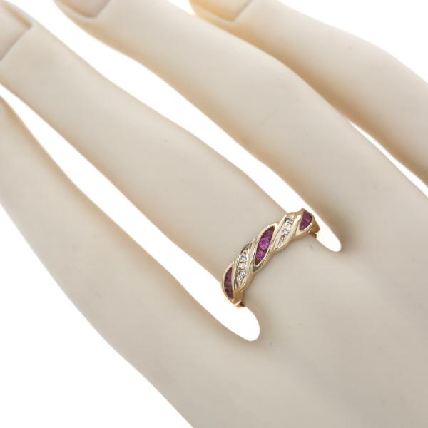 K18YG イエローゴールド リング ルビー ダイヤモンド 0.02ct ラウンド