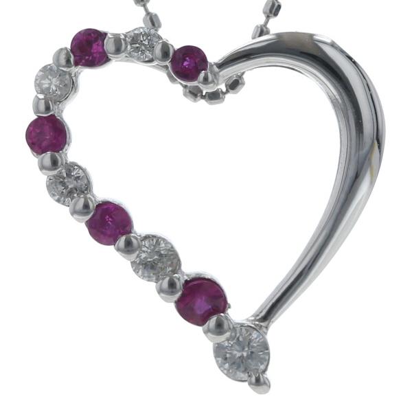 K18WG ホワイトゴールド ネックレス ルビー 0.21ct ダイヤモンド 0.24ct オープンハート 39cm【新品仕上済】【zz】【中古】