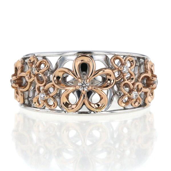 K18WG K18PG リング ダイヤモンド 0.07ct レース フラワー 花