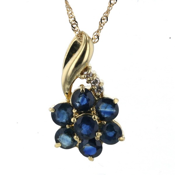 K18YG イエローゴールド ネックレス サファイア 1.00ct ダイヤモンド 0.03ct フラワー 花 デザイン 40cm【新品仕上済】【af】【中古】の通販は 41,800円