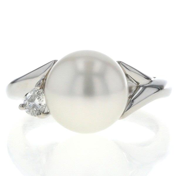Pt900 プラチナ リング ダイヤモンド0.12ct パール 真珠 10.1mm ティアドロップ 一粒 サイド Y字 指輪 11.5号【新品仕上済】【zz】【中古】