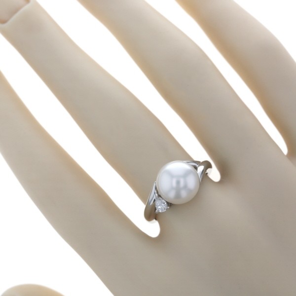 Pt900 プラチナ リング ダイヤモンド0.12ct パール 真珠 10.1mm ティアドロップ 一粒 サイド Y字 指輪 11.5号【新品仕上済】【zz】【中古】_6