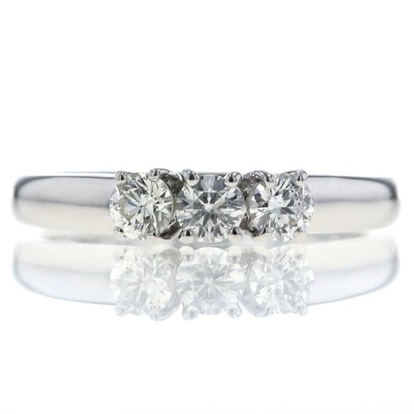 PK18WG パラホワイトゴールド リング ダイヤモンド 0.33ct 3粒 トリロジー ストレート デザイン 指輪 6号【新品仕上済】【zz】【中古】