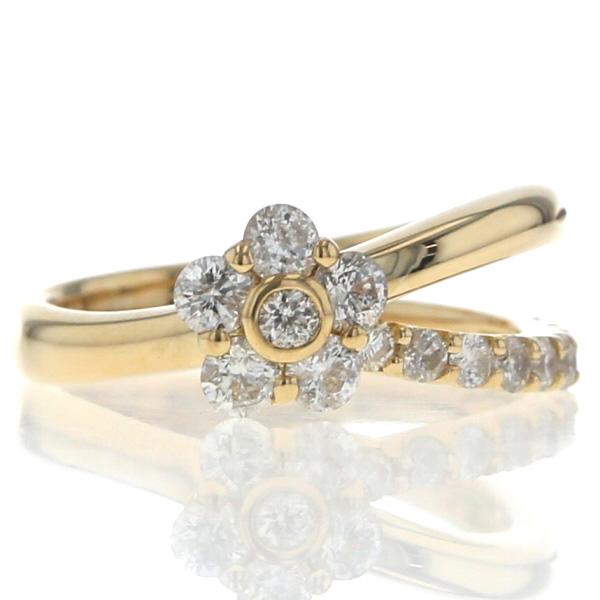 値下げ 値下げ K18YG イエローゴールド リング ダイヤモンド 0.50ct 花 フラワー Y字 ライン アシンメトリー 指輪 4号【新品仕上済】【zz】【中古】