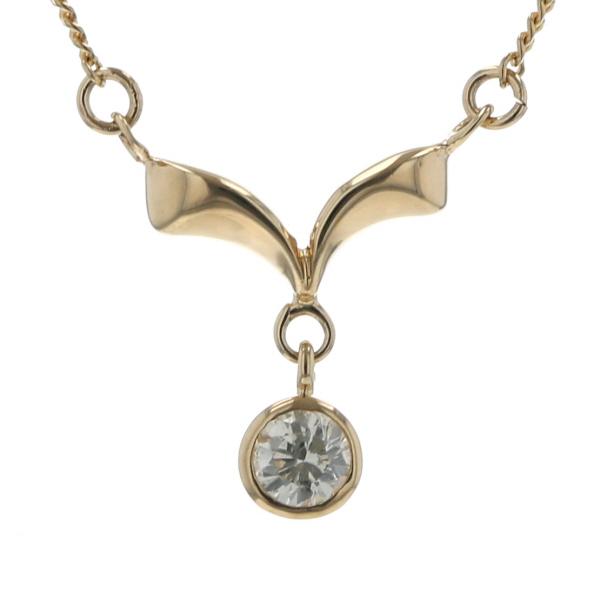 K18YG イエローゴールド ネックレス ダイヤモンド 0.16ct 一粒石 ベゼル留め Y字 両引きチェーン 41cm【新品仕上済】【zz】【中古】