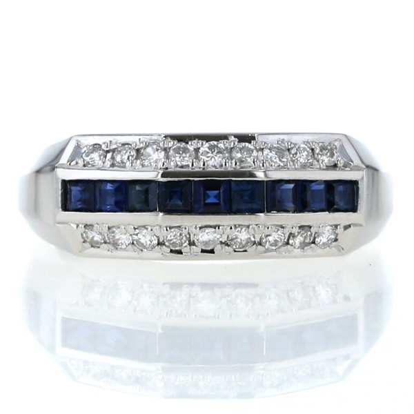 値下げ Pt900 プラチナ リング サファイア0.41ct ダイヤモンド0.19ct ライン 三文字 デザイン 指輪 8号【新品仕上済】【zz】【中古】の通販は