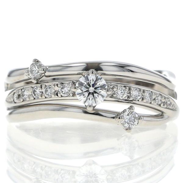 VERITE Pt900 プラチナ リング ダイヤモンド 0.35ct TRILOGY トリロジー 3連 ウェーブ クロス 指輪 16号【新品仕上済】【zz】【中古】