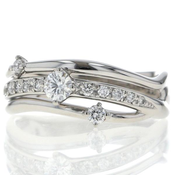 VERITE Pt900 プラチナ リング ダイヤモンド 0.35ct TRILOGY トリロジー 3連 ウェーブ クロス 指輪 16号【新品仕上済】【zz】【中古】_1