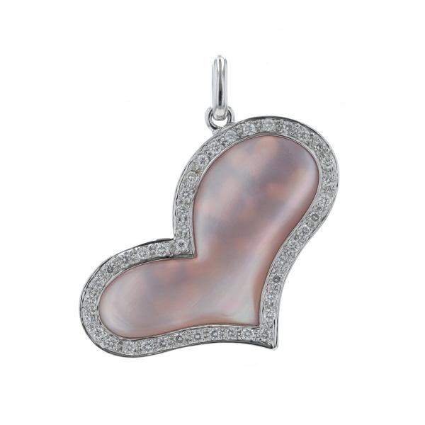 K18WG ホワイトゴールド ペンダントトップ ピンクシェル ダイヤモンド