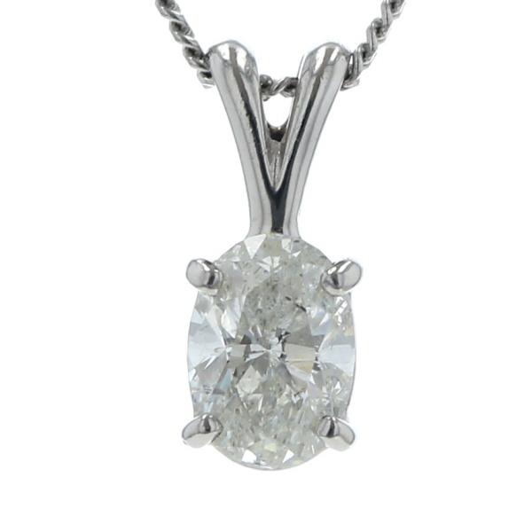 Pt850 プラチナ ネックレス ダイヤモンド 1.01ct 一粒石 カラーJ オーバル シンプル 40cm 鑑定書【新品仕上済】【zz】【中古】
