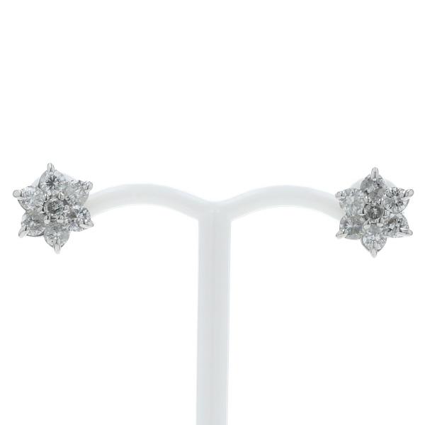 K14WG ホワイトゴールド ピアス ダイヤモンド 0.37ct/0.37ct 7粒 フラワー 花 取り巻き モチーフ【新品仕上済】【zz】【中古】