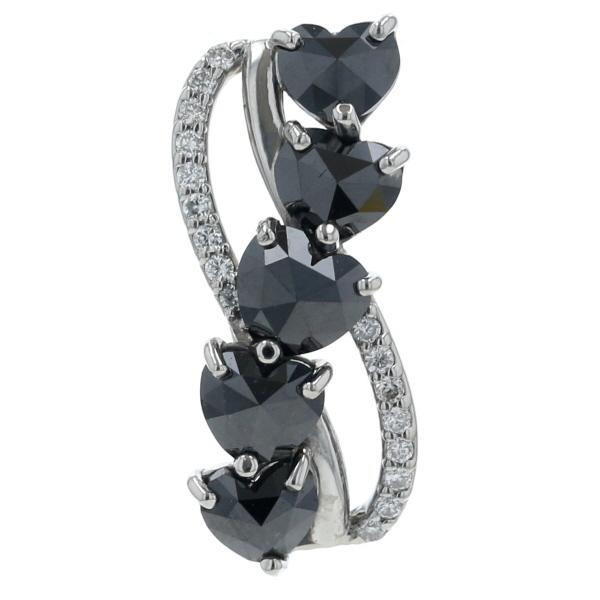 値下げ Pt950 プラチナ ネックレストップ ブラックダイヤモンド 2.24ct ダイヤモンド 0.16ct ハート ウェーブ【新品仕上済】【zz】【中古】