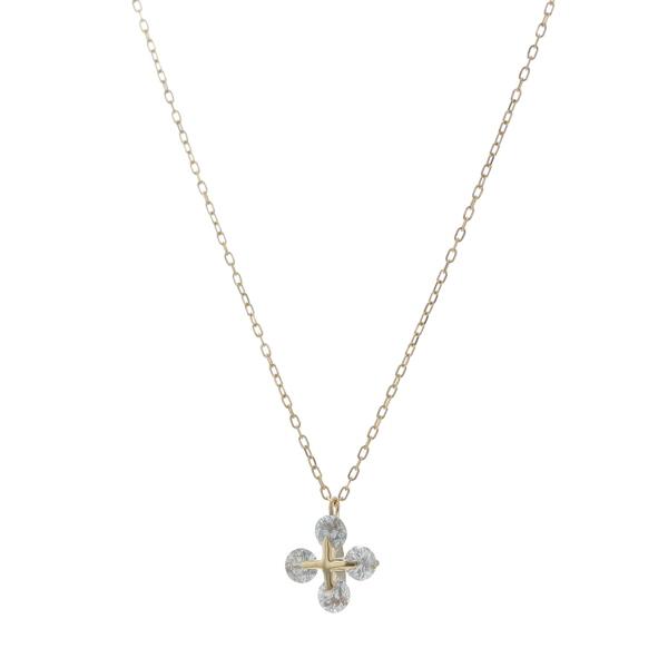 K18YG イエローゴールド ネックレス ダイヤモンド 0.50ct ラウンド 4粒 クロス 十字架 モチーフ  40.5cm【新品仕上済】【zz】【中古】_1