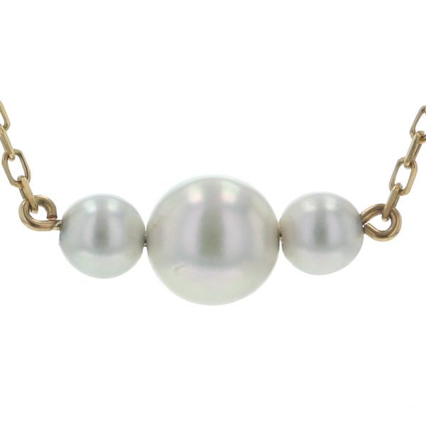 MIKIMOTO K18YG 黄色ゴールド 首飾り パール 真珠 6.3 - 4.0粍 3粒 ラウンド チェーン店 38糎 【新品仕上済】【zz】【中古】