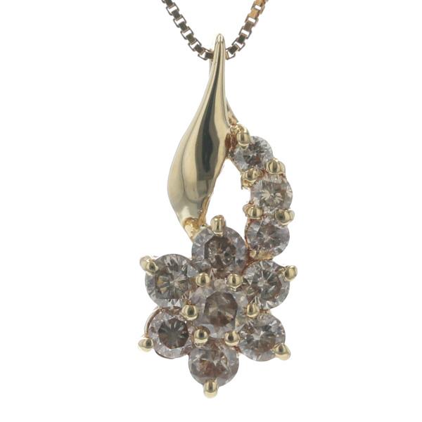 K18YG イエローゴールド ネックレス ダイヤモンド 0.60ct 10粒 花 フラワー モチーフ デザイン 41cm【新品仕上済】【zz】【中古】