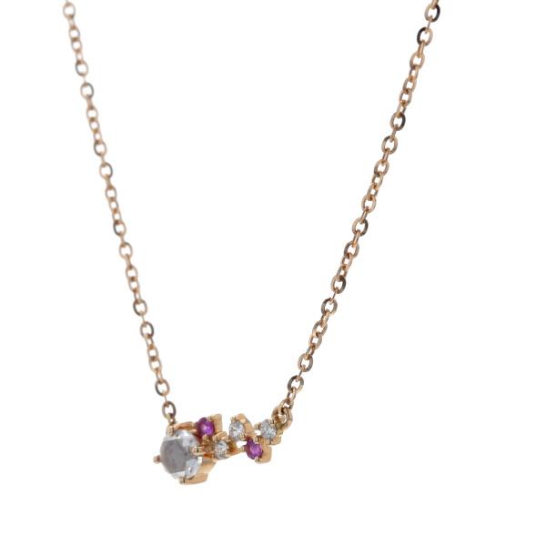 山崎裕見子 K18PG ネックレス ダイヤモンド 0.19ct /0.04ct ピンクサファイア 0.03ct ローズカット 45cm 【新品仕上済】【zz】【中古】_1
