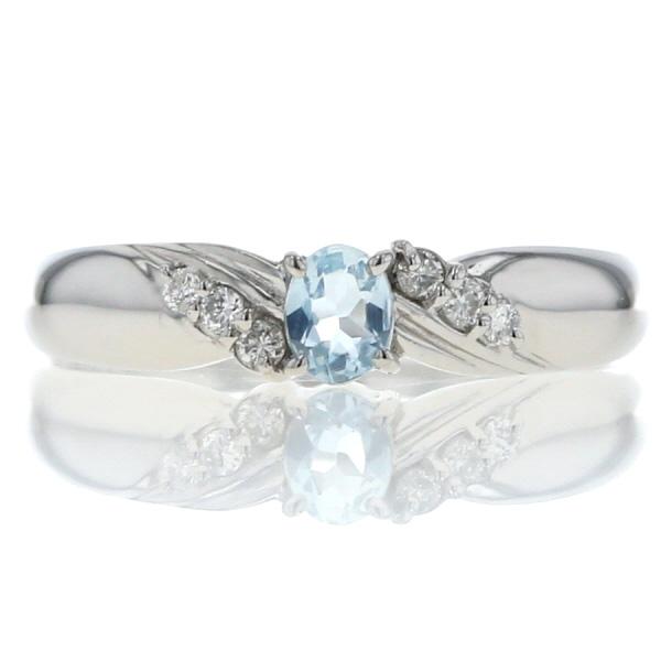 Pt900 プラチナ リング アクアマリン ダイヤモンド 0.07ct サイドストーン ストレート 指輪 12号 【新品仕上済】【zz】【中古】
