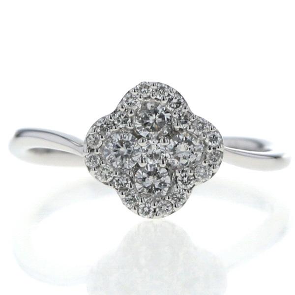 K18WG ホワイトゴールド リング ダイヤモンド 0.50ct フラワー 花 ウェーブ 取り巻き デザイン 指輪 12号【新品仕上済】【zz】【中古】
