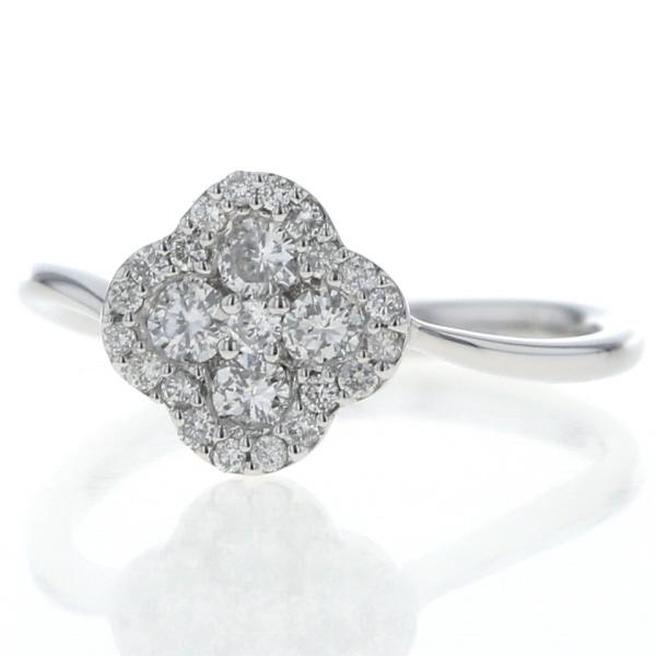 K18WG ホワイトゴールド リング ダイヤモンド 0.50ct フラワー 花 ウェーブ 取り巻き デザイン 指輪 12号【新品仕上済】【zz】【中古】_1