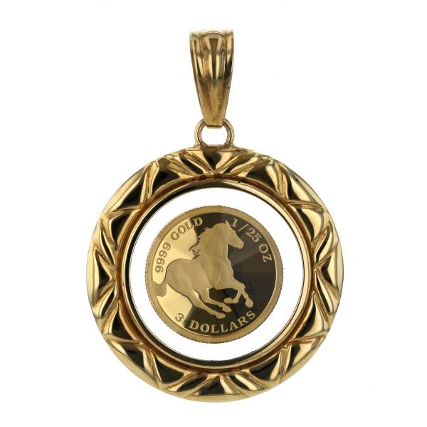 K24YG K18YG 純金 ゴールド ペンダントトップ ツバルホースコイン 金貨 1/25oz 2020年 エリザベス2世【新品仕上済】【zz】【中古】の通販は