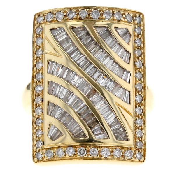 K18YG イエローゴールド リング ダイヤモンド 1.50ct レクタングル スクエア 縦長 バゲット カーブ 指輪 10号【新品仕上済】【zz】【中古】