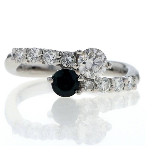 Pt900 プラチナ リング ダイヤモンド 0.60ct サファイア 0.27ct 10粒 バイパス ライン 9号 指輪【新品仕上済】【zz】【中古】