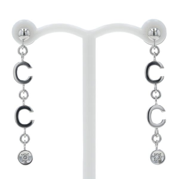 CELENE セリーヌ K18WG ホワイトゴールド ピアス ダイヤモンド 0.02ct/0.02ct 一粒 ロゴ チェーン【新品仕上済】【zz】【中古】