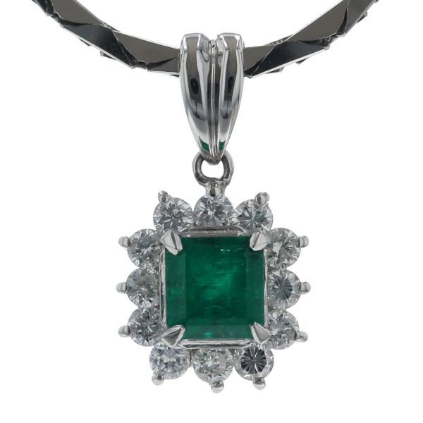 Pt850 Pt900 プラチナ ネックレス エメラルド 0.72ct ダイヤモンド 0.46ct スクエア 取り巻き 40cm 【新品仕上済】【zz】【中古】